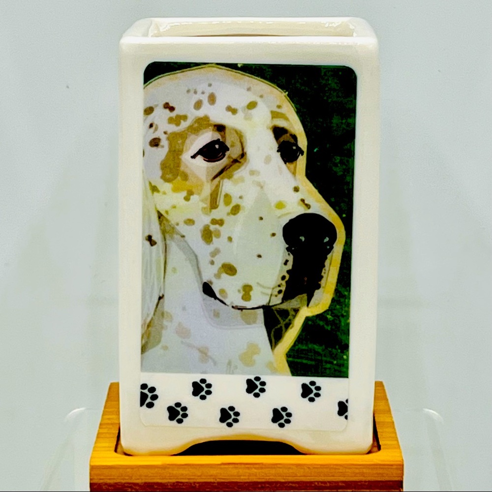 ENGLISH SETTER DOG Art Hand Crafted Home Decor Planter Office Desktop Pencil box